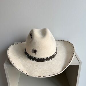 Authentic Suede from Mexico Cream Western Hat with Brown Accents